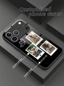 1pc Customized Anniversary Date, DIY Upload 3 Photos, Heart Pattern Liquid TPU Full Edge + Tempered Glass Shockproof Anti-Scratch Phone Case Compatible With Apple 17 Pro Max/16 Pro Max/15 Pro/14 Plus/13 Pro/12 Pro Max/11/Xs Max/8/7/6 Plus, S24 Ultra/S25 Ultra, Redmi/ Phones