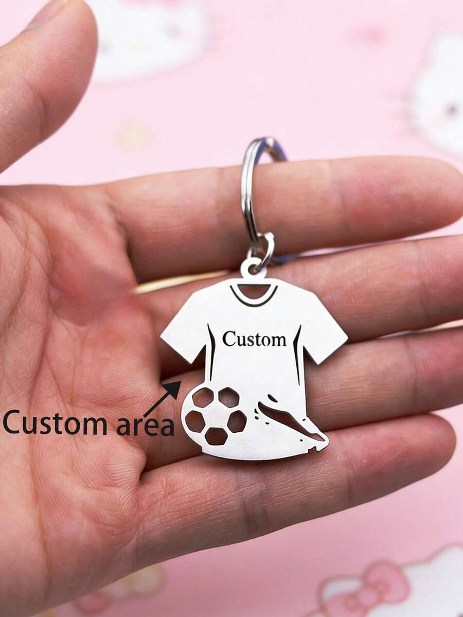 Customized Keychain Without Chain - Stainless Steel In Gold Tone, With Laser Cut Name And Jersey Design, Durable Casual Style Keychain, For Boy, Perfect Gift, Sports Fan, Sports Fan Accessories | Personalized Keychain | Durable Metal Keychain - Style 34 - View 1