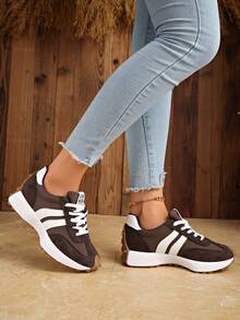 Shoes Retro Chunky Sneakers Instep Bulky Running Sneakers For Women, Shoes For Women,Women's Comfortable Lace-Up Sneakers - Lightweight Multifunctional Casual Shoes, Non-Slip Rubber Sole, Suitable For All Seasons - 棕色 - 查看 4