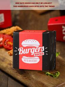 2 Pairs Fast Food Themed Novelty Crew Socks Gift Box, 2026 Spring/Summer New Unisex Sports Socks, Whimsical Food Inspired Creative Design, Knit Fabric, Tall & Thick Soft Comfortable, Perfect For Easter, Birthday, Thanksgiving, Halloween, Christmas, Carnival, Valentine's Day, Family Gathering, Party, Holiday Gifts, Casual Everyday Wear - Multicolor - View 6