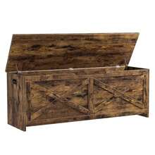 Baúl de almacenamiento de 120 cm, banco de madera con bisagras de , fácil de montar, gran baúl de juguetes para entrada, sala y dormitorio. - Marrón - Ver 3