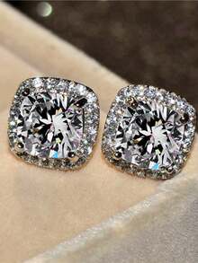 2pcs Bling Bling Square Stud Earrings, Rhinestone Earrings For Men, Fashionable Sparkling Jewelry, Elegant Accessory For Daily Wear And Parties, Valentine's Day Gift - Multicolor - View 6