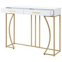 Console Table, Hallway Table With 2 Drawers, Lightweight Luxury Style Side Table, Sofa Table, 120x38x76 Cm, White/Gold - White - View 8