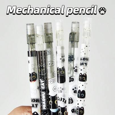 3支装可爱猫咪自动铅笔，0.5毫米 - 耐用塑料材质，多种颜色可选，适合书写和绘画，是办公和学习用品的理想之选。