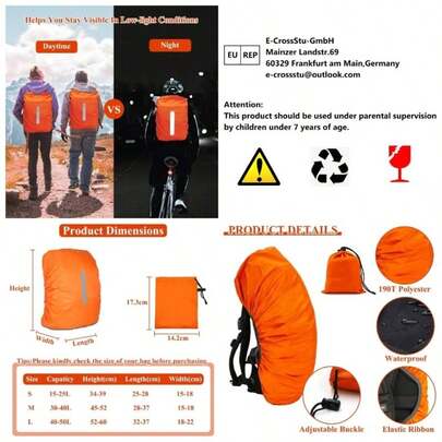 Protector de Lluvia para Mochilas con Tiras Reflectantes, 15 L - 25 L, Impermeable, con Bolsa de Almacenamiento, Funda para Lluvia, Mochila Escolar para Senderismo, Camping, Viajes, Ciclismo S,