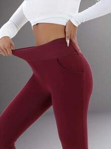 Large Size Women's New Year's Outfit, Winter Warm Wool Lined Leggings - Multi-Color Fashionable Warm Plush Pants, Women's Cold Resistant Fashionable Pants - 紅色 - 查看 5