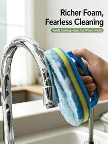 2 Pcs Ultra Fine Fiber Tile Sponge Cleaning Brush, With A Built-In Handle That Does Not Harm Hands And Has Strong Cleaning Power, Suitable For Daily Household Cleaning - Multicolor - View 3