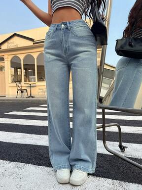 EARO POP Women's Vintage Washed Loose Straight Leg Casual Jeans, Versatile