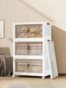 45cm/5layers Storage Boxes With Doors And Wheels, Stackable And Foldable Cabinets, Suitable For Wardrobes, Living Rooms, Bedrooms, Offices, Wardrobe Storage Boxes, Decorative Handles, Easy-To-Move Wheels, Wardrobe Storage Boxes And Storage Space. - White - View 7