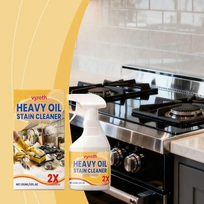 Heavy Oil Stain Cleaner Spray - Double Cleaning Power Kitchen Cooktop Range Hood Kitchenware Remove Stubborn Oil Stains Eliminate Grease Smell Degreaser Cleaner Spray (355ml)