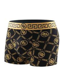 8pcs Men's Luxury Black & Gold Printed Waist Briefs, Breathable & Comfortable Boxer Shorts, Elastic Sports Underwear, Casual & Durable Men's Daily Wear - Multicolor - View 5