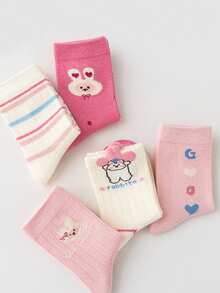 5 Pasang Kaos Kaki Lantai Anak dengan Motif Kelinci & Bunga 3D, Sol Anti Selip, Bagian Bawah Lembut, Kaos Kaki Setengah Betis Bergaris untuk Anak Laki-laki, Perempuan, Balita, dan Bayi - MultiWarna - View 6