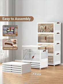 45cm 1/4layer Extra Large Folding Storage Cabinet - Plastic Storage Bins With Lids, Collapsible Stackable Containers With Wheels, Storage Lockers, Foldable Organizer System For Closet, Bedroom, Office, Kitchen Organizers And Storage, Room DecorHome Decor, Party Storage, Christmas Storage, New Year Storage - 白色 - 查看 8