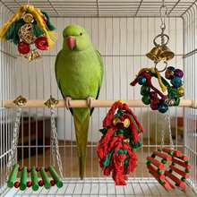Giocattolo per uccelli con corda e campanelli, giocattolo colorato per masticare, strappare e razzolare per pappagalli, cocorite, parrocchetti, inseparabili, altalena, scala, amaca, accessori per gabbia degli uccelli - Scala colorata, amaca, altalena con campanelli per cocorite, parrocchetti, inseparabili, giocattolo da masticare in legno naturale per appendere nella gabbia di cocorite, parrocchetti, inseparabili - Multicolore - Visualizzare 2