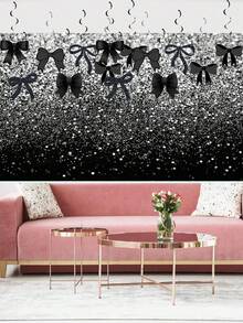 Black Bow Birthday Decorations, Coquette Birthday Decorations With Glitter Black Banner Bow Garland And Hanging Swirls Decor Supplies For Girl Cute Themed Party Decorations(Randomized Delivery)