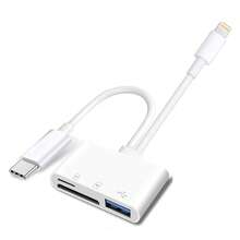 5-In-1 Camera Card Reader, Camera Viewer Plug And Play, OTG USB Camera Multi-Storage Adapter, SD/TF Card Slot/USB3.0/Type-C/Lightning Universal Card Reader, Compatible With IPhone/IPad/ - White - View 14
