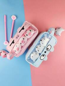 1pc Cute Plush Animal Pencil Case, Large Capacity Multi-Functional Learning Stationery, Quirky & Minimalist Design,Back To School,Bag - Multicolor - View 8