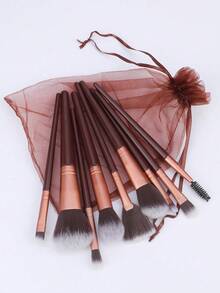 RANCAI 9pcs Makeup Brush Set, Includes Powder Brush And Foundation Brush, Portable Makeup Tools, With Mesh Storage Bag - Beige - View 10