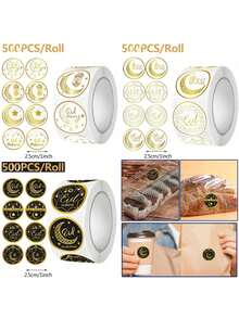 500pcs/Roll Eid Mubarak Stickers, Eid Gift Wrapping Stickers