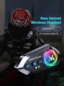 2pcs Wireless Motorcycle Helmet Headphones With FM Radio, RGB Ambient Lighting, High-Definition Audio, Wireless 5.4, Dual Phone Connection, Long Battery Life, Type-C Charging, Auto Answer, Voice Assistant