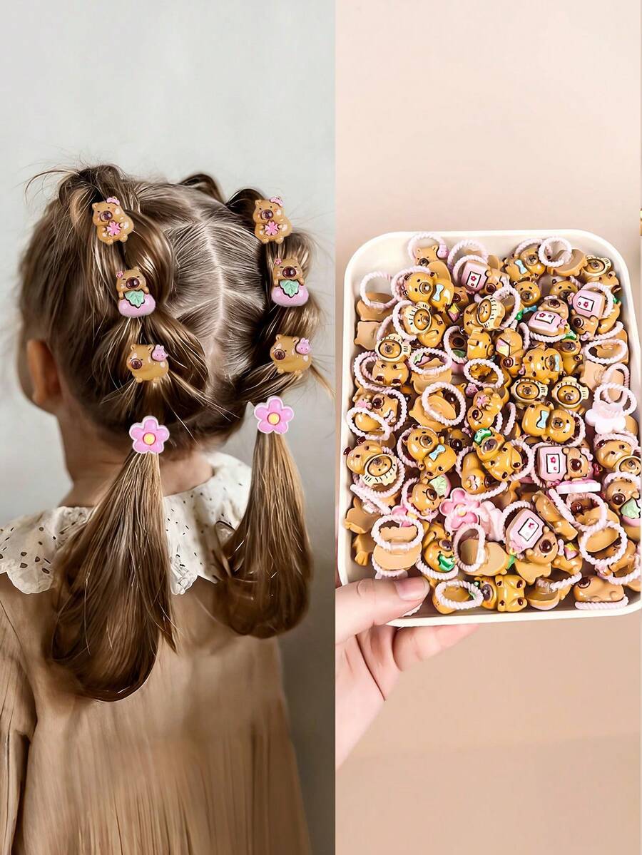 10/20pcs Kids Hair Scrunchies, Girls Claw Clips Hair Ties Hair Accessories - Multicolor - View 1