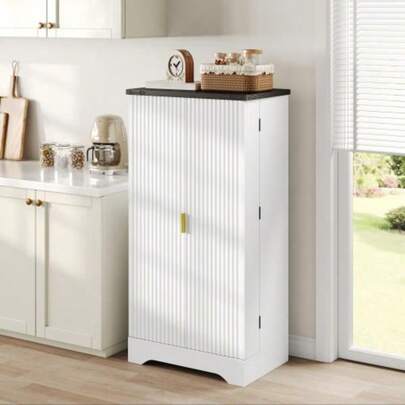 Küchenschrank Mit LED-Sensorlicht Und Gewürzregal, Großzügiger Doppeltür-Schrank Mit Verstellbaren Regalböden Und Modernem Türdesign – White, 120 X 60.5 X 40 Cm