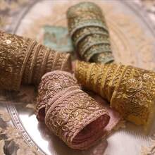 1pc 1/5 Yards 4cm Width Lace For Sewing Lace Trim Ribbon With Golden Sequins, Embroidered Fabric Webbing For DIY Clothing And Accessories - Available In Khaki, Bright Yellow, Light Green, Pink, Accessory Decoration | Ornate Embroidery | Intricate Retro Patterns, Lace Fabric Gift Wrapping, Bag Straps, Festival - Multicolor - View 2