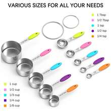 10pcs Stainless Steel Measuring Cups And Spoons Set, Cooking And Baking Kitchen Utensils, Includes 5 Cups And 5 Spoons With Non-Slip Silicone Handles And Markings, Suitable For Measuring Dry And Liquid Ingredients, Baking Tools Set, Kitchen Accessories, Kitchen Tools - Multicolor - View 11