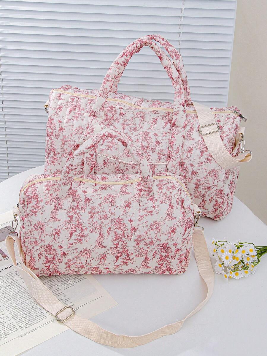 1Pc Pink Floral Multipurpose Large Capacity Quilted Tote Bag Luggage ...