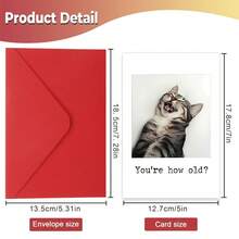 Cartão de aniversário com um gatinho fofo e envelope (1 unidade). Ideal para presentear familiares, amigos, vizinhos, amantes de gatos, festas de aniversário, comemorações, aniversários de 18 anos e para perguntar "Quantos anos você tem?". - Multicolorido - Ver 2