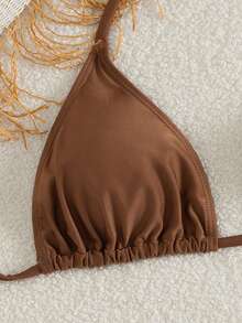 Bộ bikini 3 mảnh hở lưng buộc dây họa tiết lông vũ màu nâu mới dành cho nữ - màu nâu - Xem 4