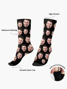 1 Pair, Custom Photo Men's And Women's Medium Socks, Personalised Face Or , Couple's Personalised Medium Socks, Funny Face Socks, Custom Pet Socks, Digital Printing, Comfortable And Funny Socks, Anniversary Gift, Birthday Gift, Father's Day Mother's Day Gift, Funny, Happy, Crazy, Anime, Multicoloured Socks,New Year Glamour - Multicolor - View 12