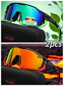 GLASSES 9932p 1pc POLASUP Polarized Cycling Glasses, Summer Oversized Sci-Fi Geometric Hollow Frame Cycling Glasses For Outdoor Cycling, Hiking (Gift Set Includes EVA Case, Cleaning Cloth, Glasses Strap) - Multicolor - View 21