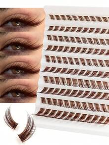 Rikuaild 100/110/120片装 D型卷翘棕色猫眼/狐狸眼单根假睫毛，DIY簇状假睫毛，3D浓密蓬松假睫毛，可重复使用 - D - 查看 1