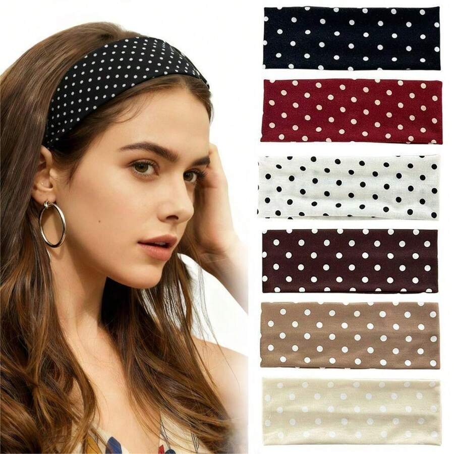Polka Dot Wide Headband For Women, Multiple Colors Available, Elastic Non-Slip Facial Wash Hairband, Retro Versatile Daily Hair Accessory Summer Outfits,Festival,Party