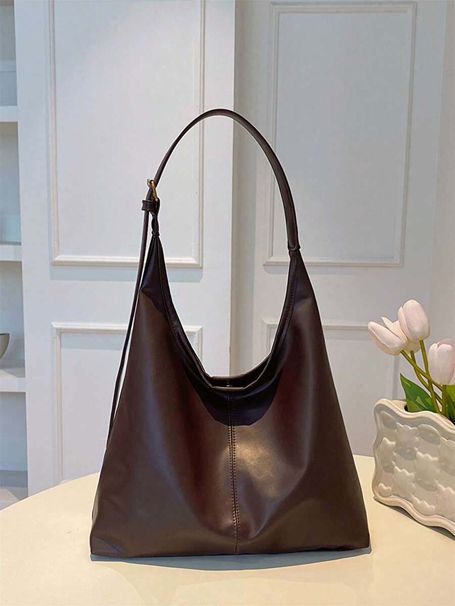 时尚大容量女士单肩手提包，设计 - 咖啡棕 - 查看 1