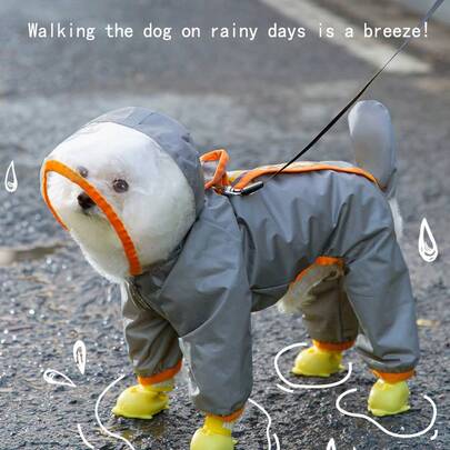ARC ARCE 小型犬、幼犬、泰迪犬、贵宾犬适用四腿防水狗雨衣，带牵引绳孔