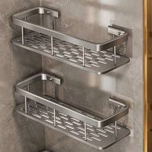 XFH 2-Piece Non Perforated Wall Mounted Storage Rack Bathroom Rack, Shower Storage Rack Set, Space Saving Hanging Sorting Rack, Suitable For Shampoo, Conditioner, Etc, Stainless Stee L Bathroom Storage Shelf | Modern Bathroom Shelves, Bathroom Organizer Rack - 銀色 2pcs - 查看 1