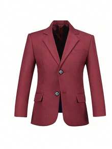 Chaqueta de blazer formal para niños, traje con solapa abotonada, color borgoña, talla 6-16 años - Burdeos - Ver 2