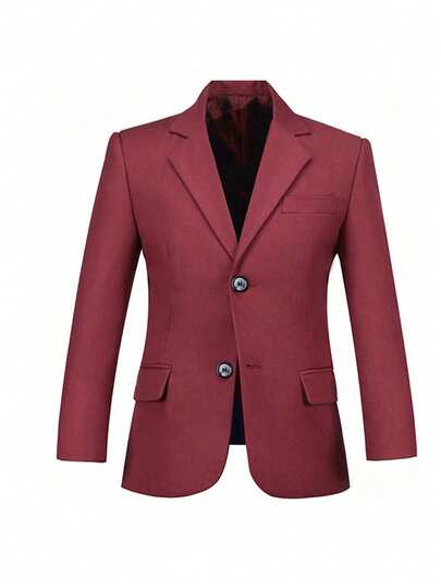Chaqueta de blazer formal para niños, traje con solapa abotonada, color borgoña, talla 6-16 años