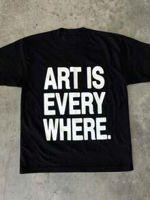 Camiseta Gráfica El Arte Está en Todas Partes - Camiseta de Cuello Redondo Suave y Transpirable, Ligera y Cómoda para Uso Casual de Verano, Estampado de Letras Negras sobre Fondo Blanco, Declaración de Moda Artística - Camiseta de Algodón Casual para Uso Diario, Excelente Relación Calidad-Precio, Camiseta Ligera de Verano, Atuendo de Año Nuevo para Mujer, Camiseta Y2k, Camiseta Versátil, Camiseta Vintage de los 90s - Negro - Ver 7