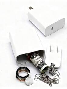 Secure White Phone Charger Hidden Storage Box For Cash, Jewelry & Valuables - Discreet Organizer With Divertive Design - White - View 8