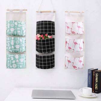 Set de 3 bolsas colgantes multifuncionales de estilo nórdico para colgar sobre la puerta, plegables, organizador de armario y mesita de noche, montaje en pared