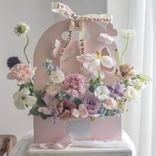 1/3/5个装 母亲节、情人节、婚礼、教师节 手持花盒、纸质蝴蝶结盒、插花袋、鲜花礼盒、教师节礼物 - 彩色 - 查看 3