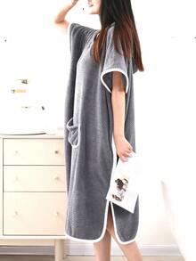 1pc Women's Sleeveless Bath Dress Robe Summer Wedding Home Bathroom Decor Back To School - Gray Pineapple - View 6