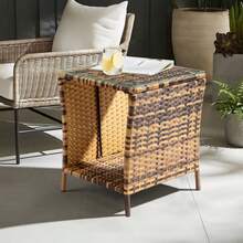 Glass Surface Yellow Gradient Iron Frame Rattan Side Table/Looking For A Fashionable Side Table For Daily Use? Here I'd Like To Recommend This Glass Surface Yellow Gradient Iron Frame Rattan Side Table To You. It Is Made Of High Quality Material, Durable And For You Daily Use. - 駝色 - 查看 2