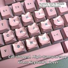 36/72pcs Computer Keyboard Key Caps, Suitable For Elevated Crystal Keycaps, Cute Minimalist Cat Head Design, Typing Assist, Transparent Pad To Prevent Nail Damage - Button Stickers - View 7