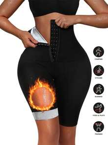 1pc Women's High Waist Sauna Exercise Compression Shorts, Non-Slip Fitted Sports Shorts, Outdoor Fitness High Waist Coated Shapewear Pants With Adjustable Waistband, Sweat-Wicking, 5" Inseam, 2025 Summer New, Promotes Calorie Burn, Sculpts Thighs, Suitable For Fitness And Yoga, Hot Sauna Gym Accessory, Waist Trainer For Weight Loss