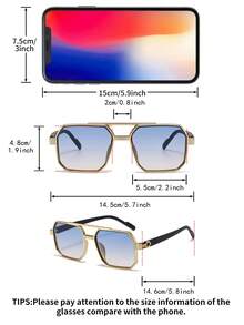 1 par de gafas de mujer con montura cuadrada de oro, puente doble y lentes degradados, de estilo retro y elegante, ideales para vacaciones, estilo callejero y pasarela - Dorado - Ver 4