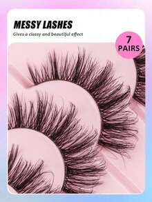 7 Pairs Natural Look False Eyelashes, Transparent Stem, Lightweight & Fluffy, Soft Faux Mink Material, Makeup Eyelash Extensions - Black - View 3